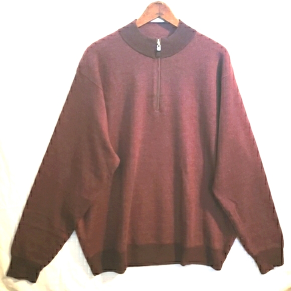 PETER MILLAR Burgundy Heathered Merino Wool 1/4 Zip Mock Neck Pullover Sweater - Picture 5 of 8
